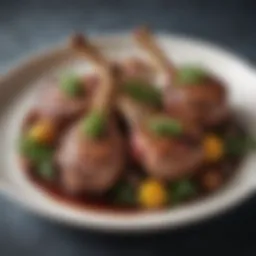 A beautifully plated dish of shoulder lamb chops with herbs