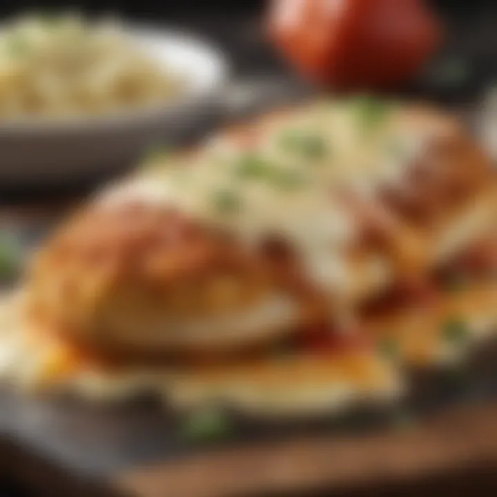 Close-up of crispy chicken parmesan with melted cheese