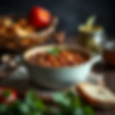 A hearty bean chili served in a rustic bowl