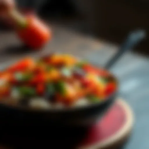 Vibrant Vegetable Stir-Fry A colorful vegetable stir-fry with rice served in a bowl