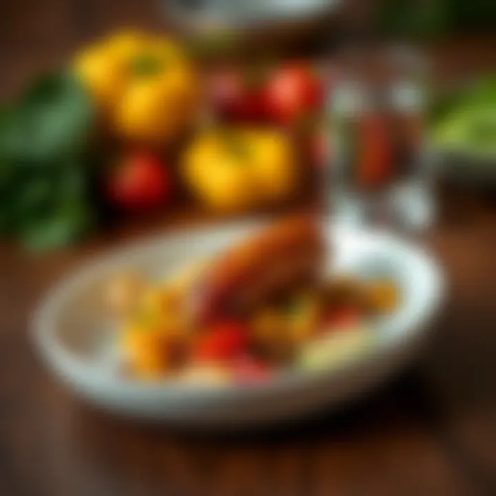 Plated Aidells Mango Chicken Sausage Dish A beautifully plated dish featuring Aidells Mango Chicken Sausage with colorful vegetables.