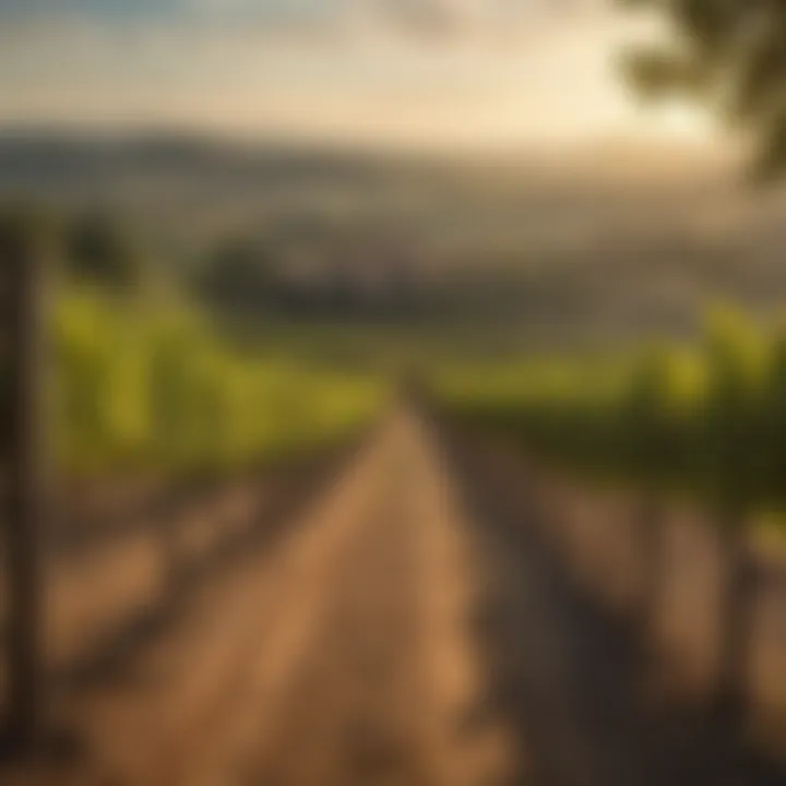 A breathtaking view of a vineyard in Tuscany under the golden sun