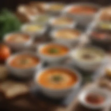 Artisan Soups and Pairings A beautifully arranged table featuring artisan soups paired with complementary dishes.