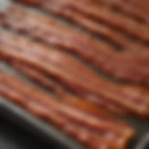 Golden-brown crispy bacon on a baking sheet