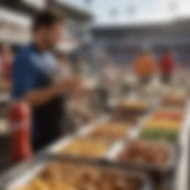 Diverse Offerings: Enriching the Game Day Experience A bustling ballpark scene with fans enjoying diverse food offerings