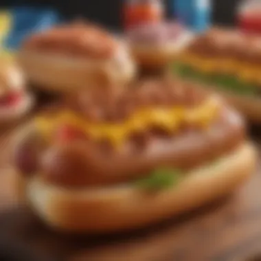 A vibrant display of gourmet hot dogs topped with local ingredients