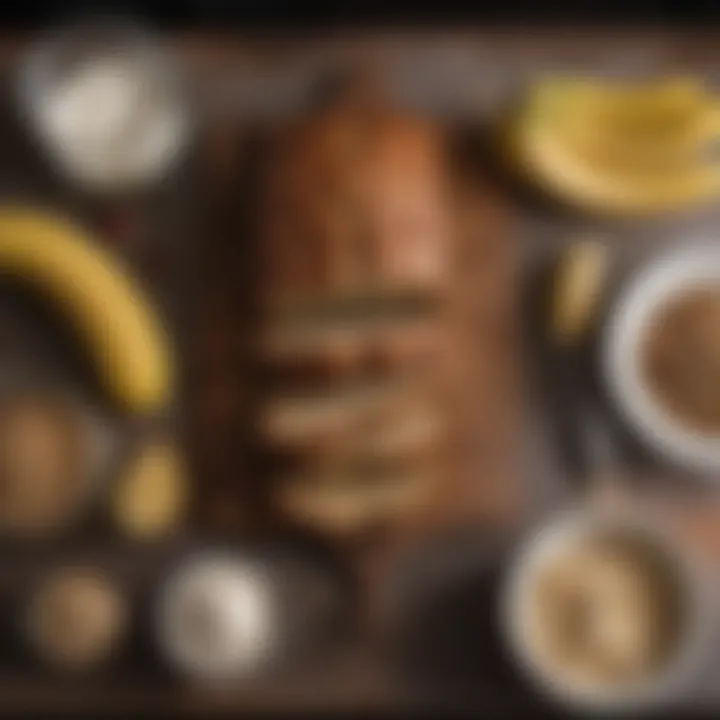 Ingredients laid out for banana bread, showcasing ripe bananas and cake mix