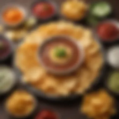 Delicious Dips and Chips for Celebration A colorful display of various dips and chips ideal for sharing during the game.