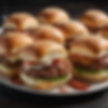 A platter of gourmet sliders representing different baseball teams with unique toppings.