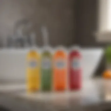 Various natural cleaning solutions arranged on a countertop