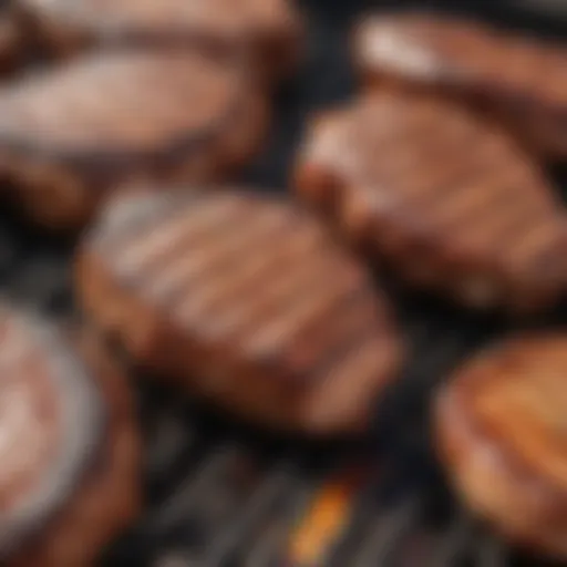 Close-up of grilled meats showcasing barbecue technique