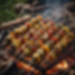 Grilled vegetable skewers over a campfire