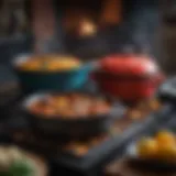 Elegant cast iron Dutch oven showcasing vibrant colors and intricate design.