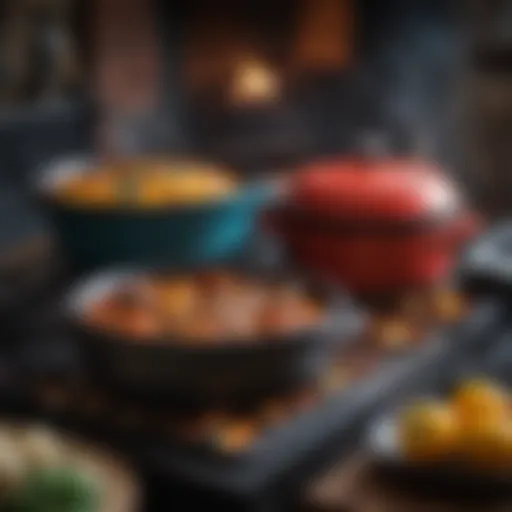Elegant cast iron Dutch oven showcasing vibrant colors and intricate design.