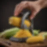 Ergonomic design of a corn peeler showcasing its handle and blade