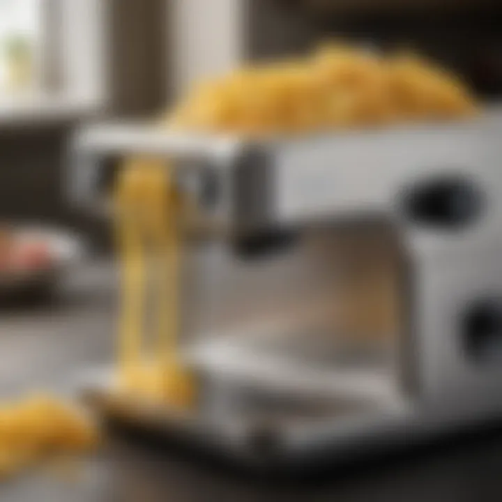 A close-up view of an electric pasta maker highlighting its sleek design and control panel