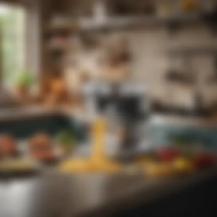 An organized kitchen space with an electric pasta maker and ingredients for pasta preparation