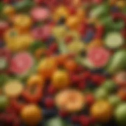 Colorful array of fresh fruits and vegetables arranged aesthetically