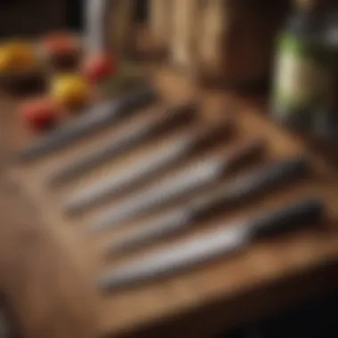 Aesthetic Knife Collection A selection of knife sets arranged aesthetically on a wooden countertop
