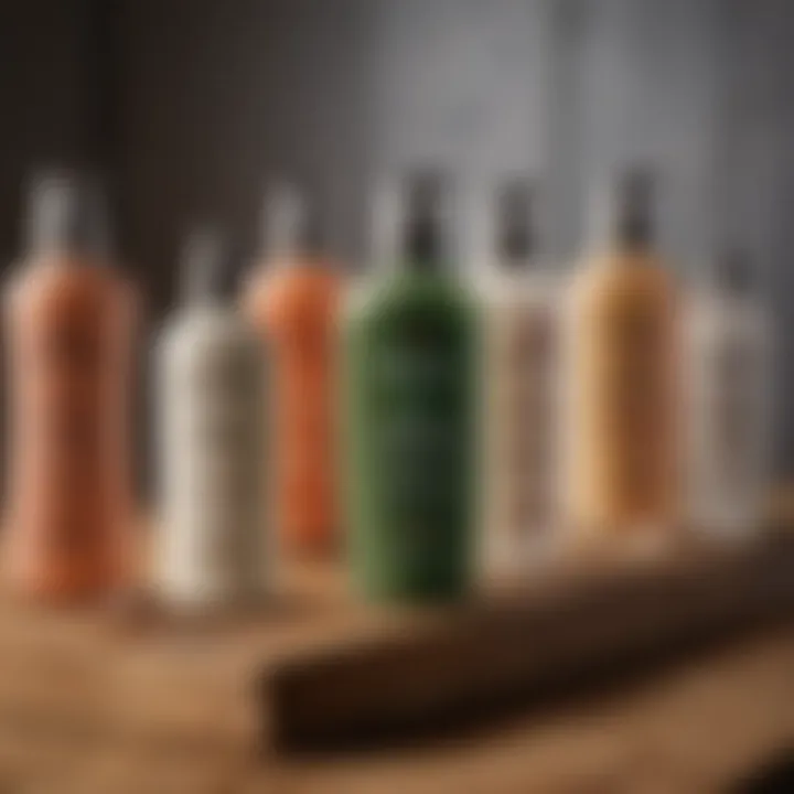 Selection of various lotion bottles on a wooden surface