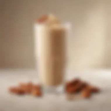 A creamy almond milk protein shake topped with nuts