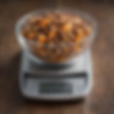 Close-up of a digital scale measuring food portions accurately