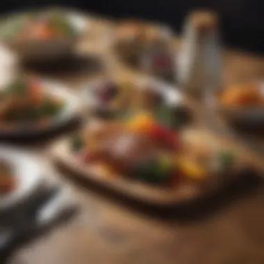 Gourmet Premade Meals A vibrant assortment of gourmet premade meals arranged aesthetically on a wooden table.