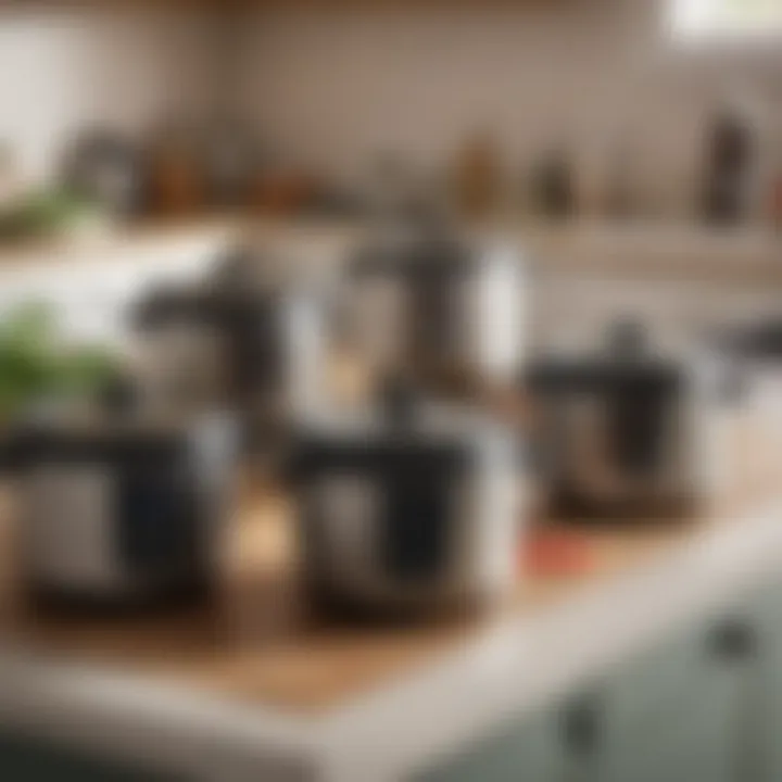 Variety of pressure cookers on a kitchen countertop