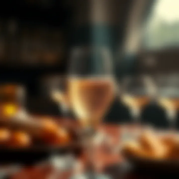 A sparkling wine glass filled with bubbly, reflecting light