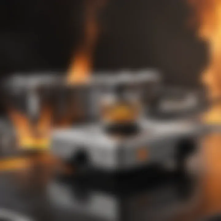 Safety features of the Bonjour cooking torch including the ignition switch and flame lock mechanism.