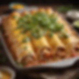 A vibrant display of cheese enchiladas topped with fresh cilantro and cheese sauce