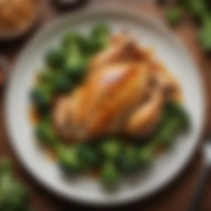 Nutritional breakdown of chicken with broccoli on a plate