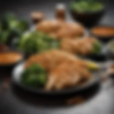 A variety of sauces and spices arranged for seasoning chicken with broccoli