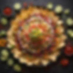 A colorful arrangement of various tortilla chips topped with vibrant sauces and toppings