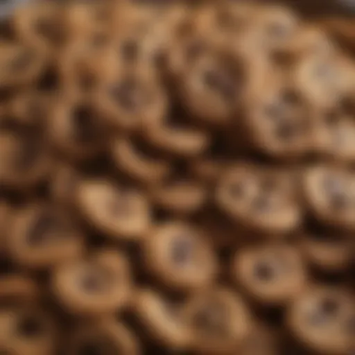 A close-up of chocolate chips in a bowl, showcasing their rich texture and glossy finish.