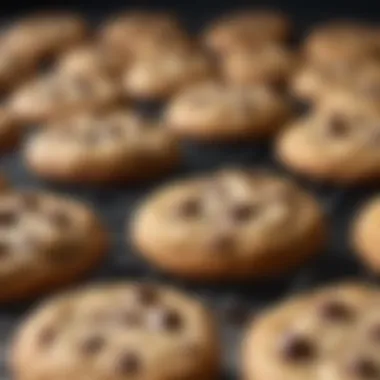 Perfectly Baked Cookies Golden-brown chocolate chip cookies cooling on a wire rack, highlighting their perfect texture.