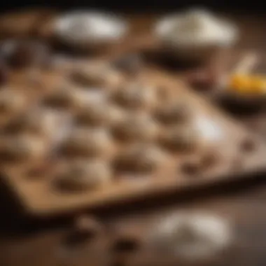 An array of fresh ingredients laid out on a wooden countertop, including flour, sugar, and eggs.