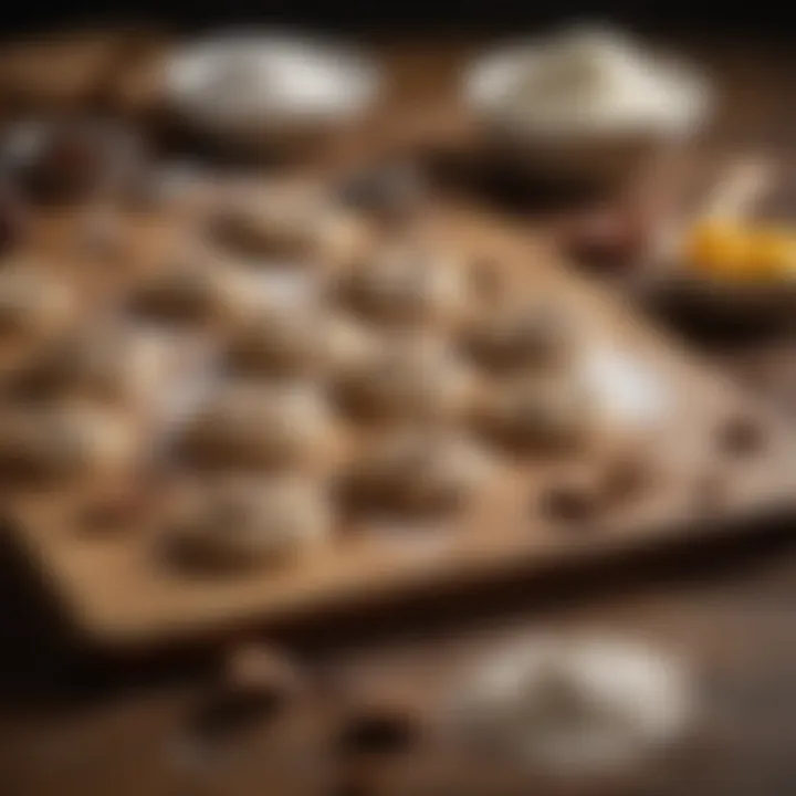 An array of fresh ingredients laid out on a wooden countertop, including flour, sugar, and eggs.