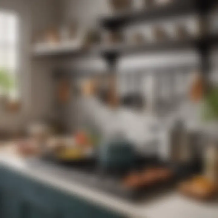 An organized kitchen with PFOA-free non-stick pans and essential cooking tools.