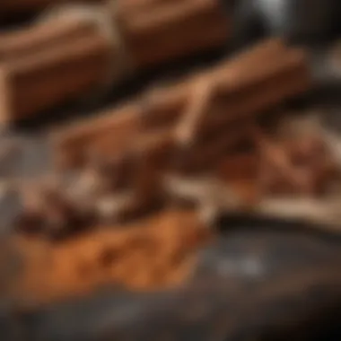Cinnamon and Whiskey Ingredients Freshly harvested cinnamon bark alongside whiskey ingredients, symbolizing the fusion of flavors.