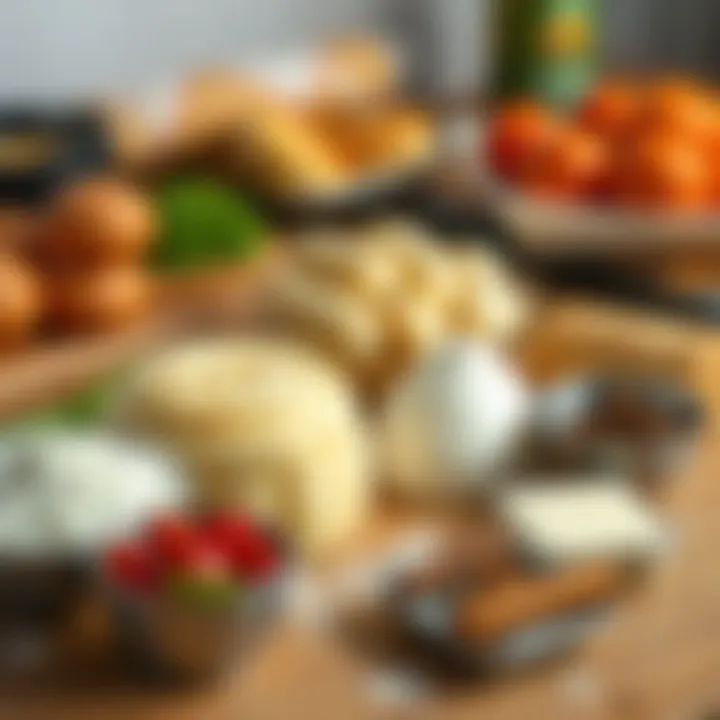 Ingredients laid out for making cinnamon rolls with frozen dough