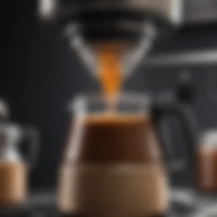 Close-up of coffee brewing in a spacesaver coffee pot