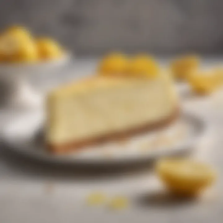 A close-up of limoncello cheesecake with a creamy texture and citrus-infused crust