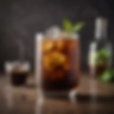 Refreshing cold brew cocktail garnished with herbs