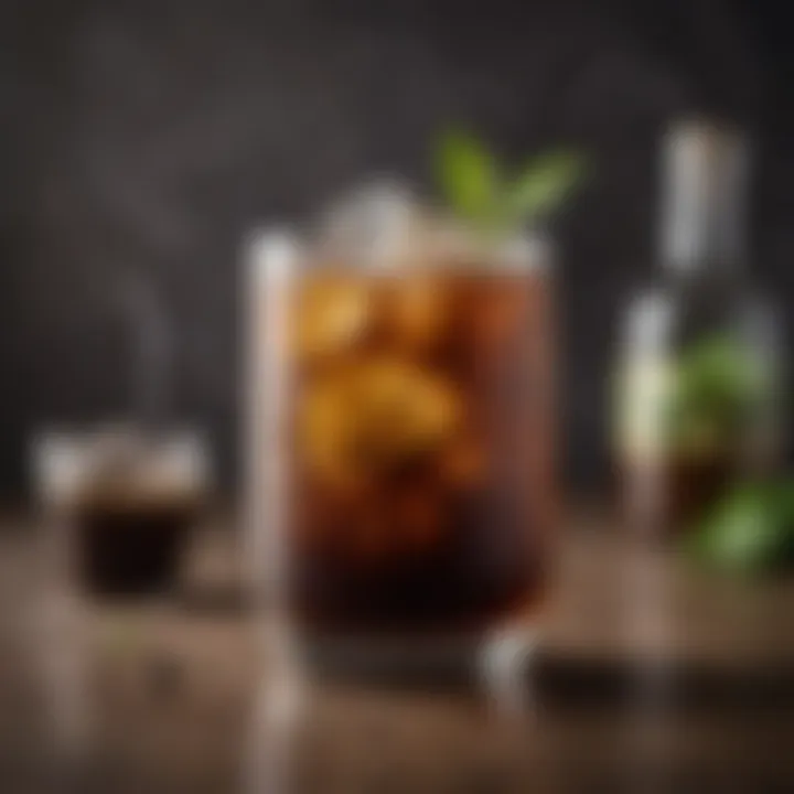 Refreshing cold brew cocktail garnished with herbs