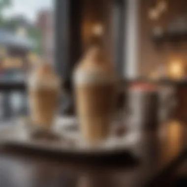 An elegant café setting with a cold mocha on the table and ambient lighting