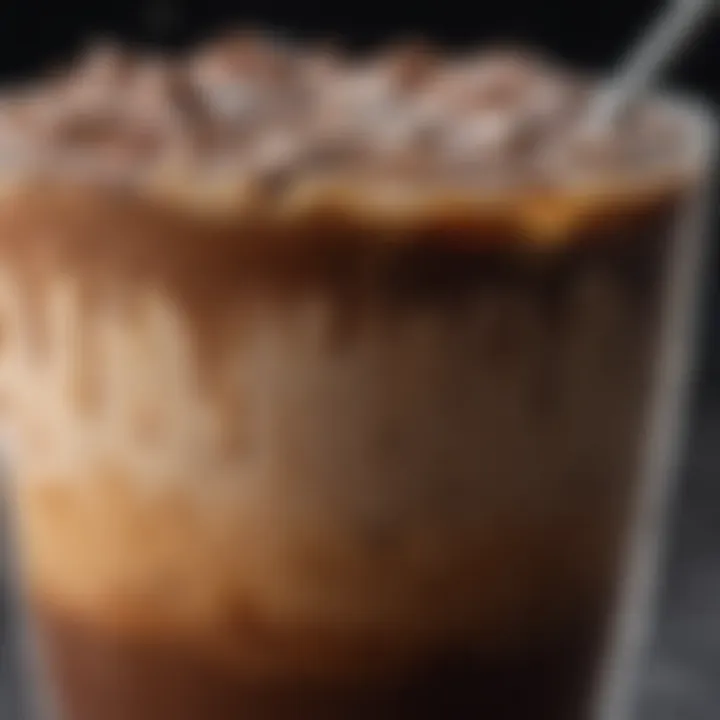 A close-up on the intricate layers of a cold mocha in a transparent glass