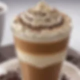 A rich glass of cold mocha topped with whipped cream and chocolate shavings