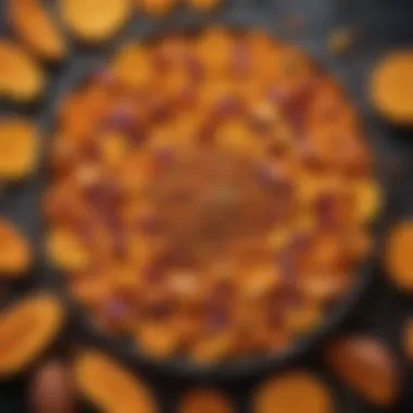 A colorful display of sweet potato snacks arranged on a platter