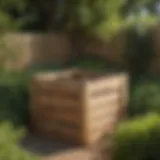 Elegant wooden compost bin in a serene garden setting